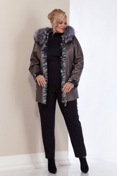 Дубленка двухсторонняя из искусственной кожи с меховой отделкой Shetti 2158 баклажан - фото 5