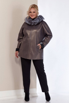 Дубленка двухсторонняя из искусственной кожи с меховой отделкой Shetti 2158 баклажан - фото 4
