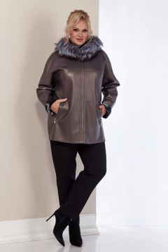 Дубленка двухсторонняя из искусственной кожи с меховой отделкой Shetti 2158 баклажан - фото 2