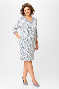 Платье из трикотажа с нагрудными вытачками и карманами Swallow 782.1 молочный/серо-голубой_принт - фото 3