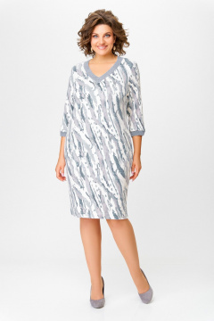 Платье из трикотажа с нагрудными вытачками и карманами Swallow 782.1 молочный/серо-голубой_принт - фото 2