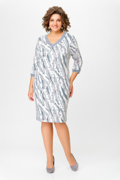 Платье из трикотажа с нагрудными вытачками и карманами Swallow 782.1 молочный/серо-голубой_принт - фото 1