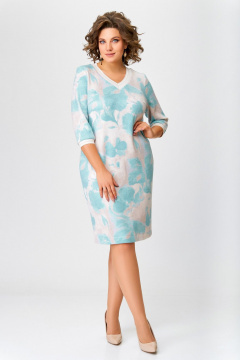 Платье из вискозы с V-образной горловиной и карманами Swallow 782 мятно-бежевый_принт - фото 4