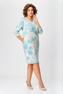 Платье из вискозы с V-образной горловиной и карманами Swallow 782 мятно-бежевый_принт - фото 2