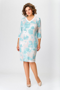 Платье из вискозы с V-образной горловиной и карманами Swallow 782 мятно-бежевый_принт - фото 1