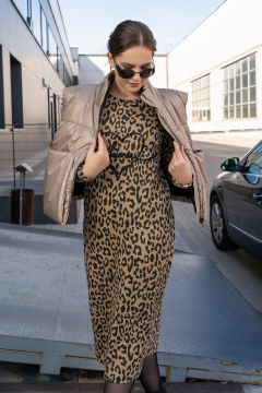 Платье из трикотажа с вышивкой и округлым вырезом Luna 188 леопард - фото 3