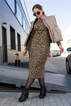 Платье из трикотажа с вышивкой и округлым вырезом Luna 188 леопард - фото 2