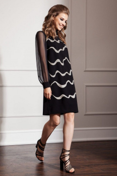 Платье из текстиля и шифона с мерцающей печатью Nova Line 50029 чёрный - фото 1