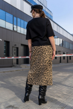 Трикотажная юбка с притачным поясом и разрезом Luna 189 леопард - фото 2