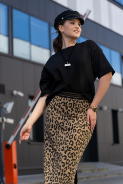 Трикотажная юбка с притачным поясом и разрезом Luna 189 леопард - фото 3