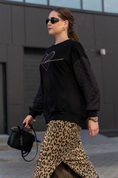 Свитшот из футерованного трикотажа с вышивкой и овальным вырезом Luna 191 чёрный - фото 2