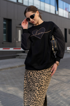 Свитшот из футерованного трикотажа с вышивкой и овальным вырезом Luna 191 чёрный - фото 4