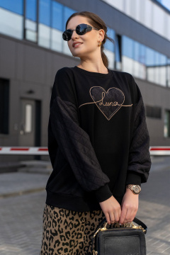 Свитшот из футерованного трикотажа с вышивкой и овальным вырезом Luna 191 чёрный - фото 1