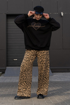 Широкие брюки из трикотажного полотна с высокой посадкой Luna 192 леопард - фото 5