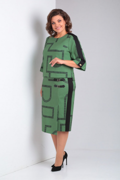 Блуза и юбка из трикотажа с принтом и лампасами Rishelie 906 зеленый_принт - фото 2