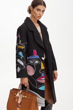Дизайнерское пальто из пальтовой ткани, демисезон, с вышивкой, мультиколор NiV NiV fashion 2468 - фото 2