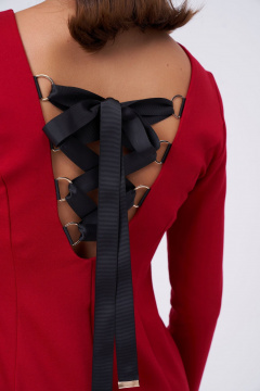 Платье приталенное с глубоко вырезом и шнуровкой KaVaRi 1100.2 красный - фото 3