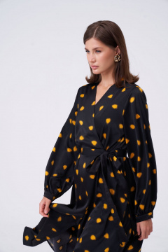 Платье на запах с контрастным принтом и длинными завязками KaVaRi 1101 черный - фото 5