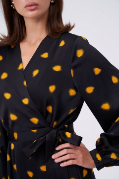 Платье на запах с контрастным принтом и длинными завязками KaVaRi 1101 черный - фото 4