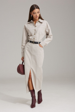 Платье из текстиля с вырезом и приталенной линией на каждый день N.O.W. 1483 бежевый - фото 4