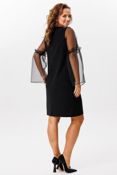 Нарядное платье А-силуэта из текстиля с рюшей и органзой Mubliz 216 черный - фото 3