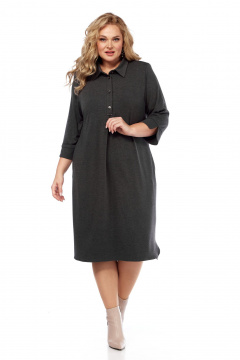 Платье оверсайз из трикотажа с нагрудными вытачками и воротником Abbi 1040 темно-серый - фото 1