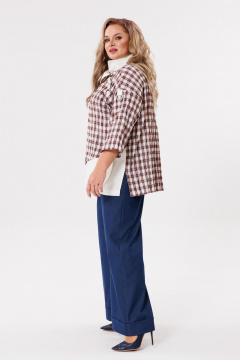Блуза свободного кроя из комбинированной ткани Michel chic 751/1 клетка,бежевый - фото 4