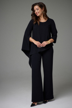 Комплект туника с асимметричным низом и брюки на резинке Jolie 20455 черный - фото 1