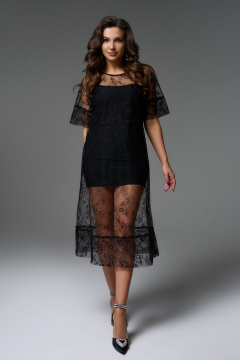Платье-комбинация мини с кружевной сеткой на каждый день Jolie 16386 черный - фото 1