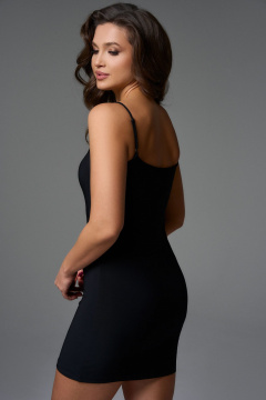 Платье-футляр из органзы с разрезом и комбинированной тканью Jolie 16373 черный - фото 4