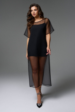 Платье-футляр из органзы с разрезом и комбинированной тканью Jolie 16373 черный - фото 1