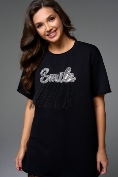 Длинная оверсайз футболка с спущенной линией плеч и аппликацией Jolie 10387 черный - фото 1