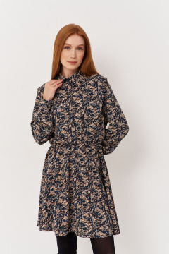 Платье приталенное из текстильной ткани с потайной застежкой FLAIM 1121 синий-бежевый - фото 5