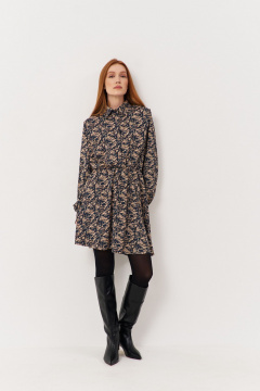 Платье приталенное из текстильной ткани с потайной застежкой FLAIM 1121 синий-бежевый - фото 4