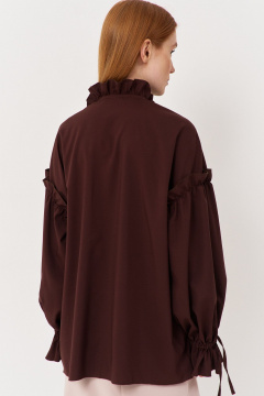 Блуза свободного кроя с рюше и сборками из текстиля FLAIM 1123 коричневый - фото 2