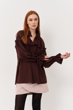 Блуза свободного кроя с рюше и сборками из текстиля FLAIM 1123 коричневый - фото 5