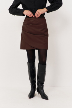 Юбка на запах из костюмно-плательной ткани с складками FLAIM 1124.03 коричневый - фото 2