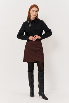 Юбка на запах из костюмно-плательной ткани с складками FLAIM 1124.03 коричневый - фото 1