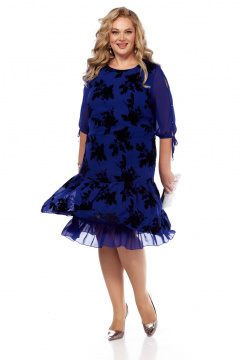 Нарядное платье с флоксами и шифоновой прозрачностью Abbi 1036 синий - фото 1