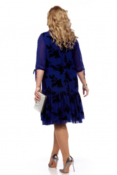 Нарядное платье с флоксами и шифоновой прозрачностью Abbi 1036 синий - фото 3