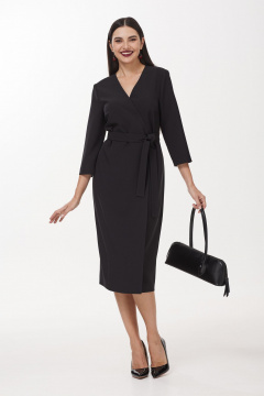 Платье с запахом и нагрудными вытачками миди из костюмной ткани Твой имидж 1987 чёрный - фото 1