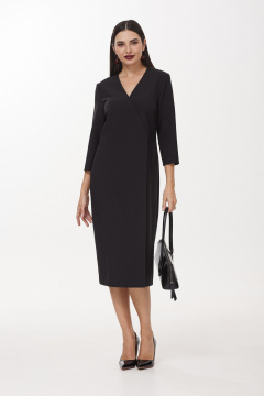Платье с запахом и нагрудными вытачками миди из костюмной ткани Твой имидж 1987 чёрный - фото 3
