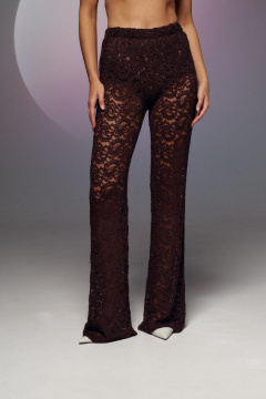 Брюки кружевные нарядные в коричневом цвете Prestige 4930 коричневый - фото 1