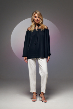 Черная блузка с рюшей и стойкой воротником Prestige 4942 черный - фото 3