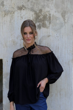 Черная блузка с рюшей и стойкой воротником Prestige 4942 черный - фото 1