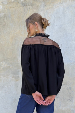 Черная блузка с рюшей и стойкой воротником Prestige 4942 черный - фото 2