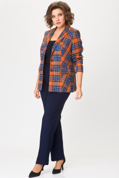 Классический костюм из текстиля: жакет и брюки БелЭльСтиль 412-3_03_22+596_-2_79_22 клетка_терракот+синий_однотон - фото 4