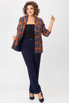 Классический костюм из текстиля: жакет и брюки БелЭльСтиль 412-3_03_22+596_-2_79_22 клетка_терракот+синий_однотон - фото 3