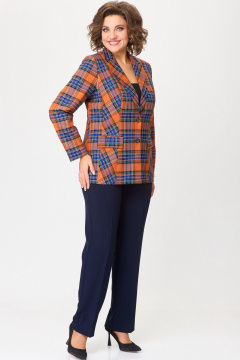 Классический костюм из текстиля: жакет и брюки БелЭльСтиль 412-3_03_22+596_-2_79_22 клетка_терракот+синий_однотон - фото 2