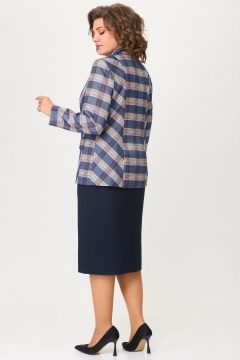 Деловой комплект: жакет и юбка из текстилли изящества БелЭльСтиль 412-3_03_22+597-2_47_22 бело-синяя_клетка + синий_однотон - фото 5